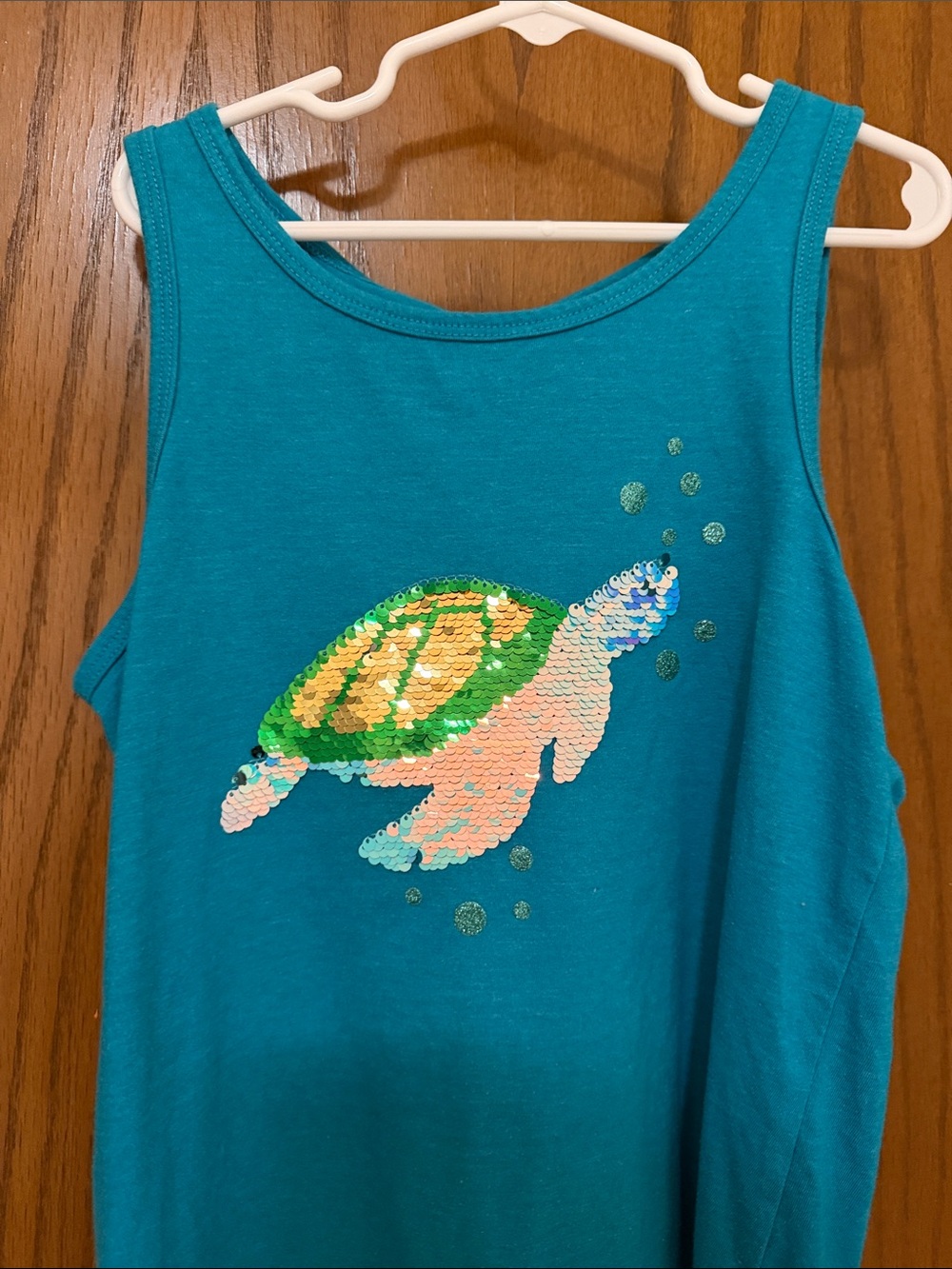 Cat & Jack Teal Girls Tank with Sequin Sea Turtle - Picture 3 of 10